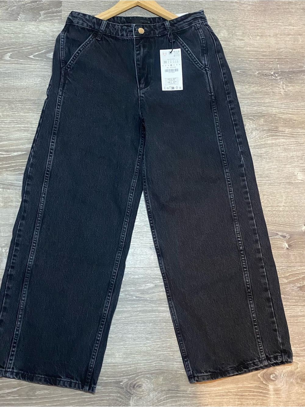 Zara Culotte Wide Leg Black Denim Jeans Women’s Size 6 NWT Cropped Baggy